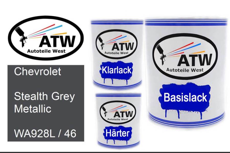 Chevrolet, Stealth Grey Metallic, WA928L / 46: 1L Lackdose + 1L Klarlack + 500ml Härter - Set, von ATW Autoteile West.